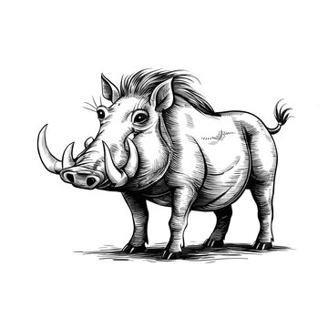 recommend clip art: Warthog engraved style ink sketch drawing, black and white vector illustration