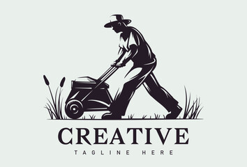 Vintage Retro Lawn Mower Logo Design