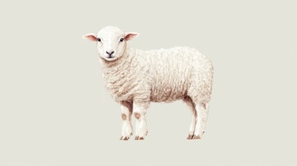 Naklejka premium Cute and Fluffy Sheep Standing on a Soft Green Background