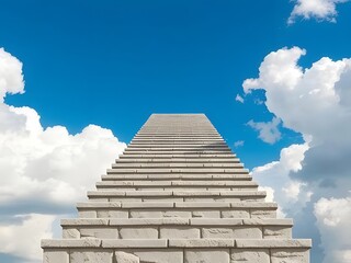 Fototapeta premium Stone Stairway to Heaven Ascending Staircase with Cloudy Sky, Success, Achievement, Growth Concept.