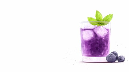 Refreshing Blueberry Cocktail Illustration, Iced blueberry drink with mint, perfect for summer.