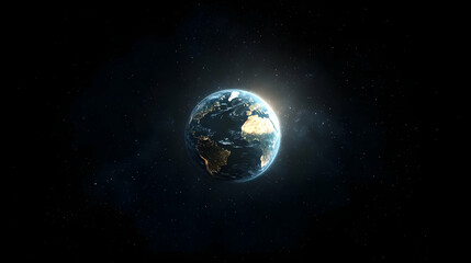 Obraz premium Blue Illuminated Earth Globe Floating In Black Space Surrounded By Bright Stars Depicting Nighttime View Of The World
