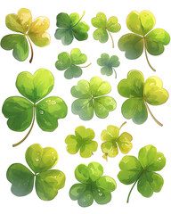 Naklejka premium .Illustration of trees, leaves, grass and various botanical elements on a white background.