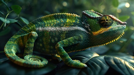 Obraz premium Green colored chameleon, 