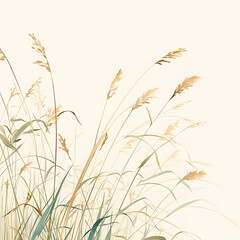 .Illustration of trees, leaves, grass and various botanical elements on a white background.