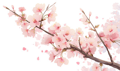 .Illustration of trees, leaves, grass and various botanical elements on a white background.