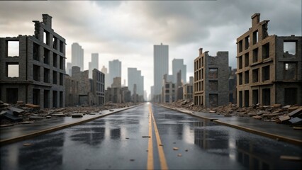 Fototapeta premium Fragmented Cityscape with Abandoned Buildings and Urban Landscape