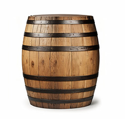 Obraz premium Classic oak barrels with rustic details, isolated clipart. on white background. 