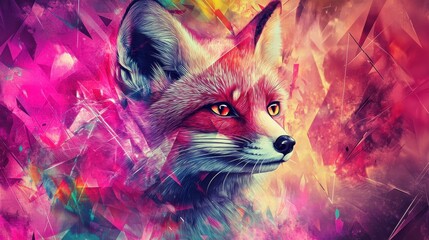 Colorful Abstract Fox Portrait with Digital Art.