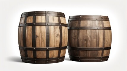 Obraz premium Traditional oak barrels with antique appeal, isolated on white background. . 