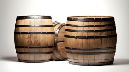 Fototapeta premium Aged wooden barrels with rich textures, perfect for decor. on white background. 