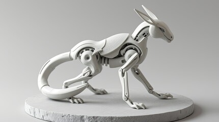 Detailed illustration of a white robotic kangaroo creature