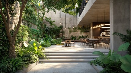 Obraz premium Modern Patio with Tropical Greenery