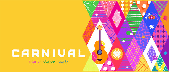 Carnival, masquerade, parade, festival, holiday music dance party template design  Vector 