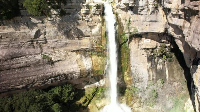 Aerial views of the waterfall of Sallent in the spanish pyrenees after the heavy rains