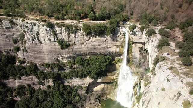 Aerial views of the waterfall of Sallent in the spanish pyrenees after the heavy rains