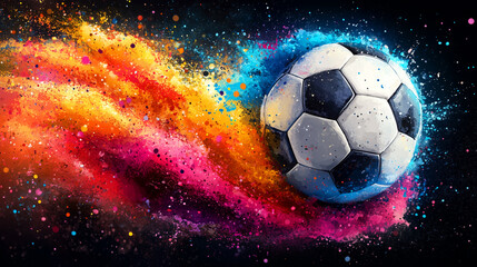Fototapeta premium Soccer ball in flight painted with paints