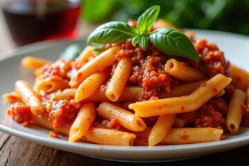 Italian Pasta Dish with Tomato Basil Sauce and Red Wine