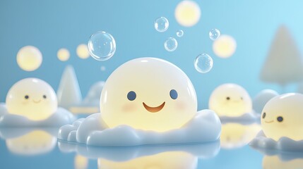 Joyful snowy characters playing in a dreamy winter wonderland animation cheerful scene