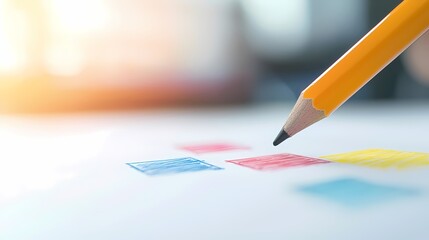 Close up of Pencil Sketching CMYK Color Squares, Pencil drawing CMYK color squares on paper