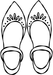 Bridal Wedding Shoes Hand Drawn Line Art Vector Illustration