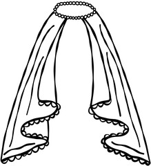 Bridal Wedding Veil Hand Drawn Line Art Vector Illustration