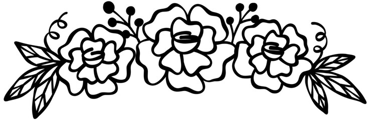 Wedding Rose Flower Crown Hand Drawn Line Art Vector Illustration