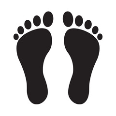 footprint icon black vector silhouette, classic barefoot footprints left and right.
