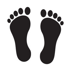 footprint icon black vector silhouette, classic barefoot footprints left and right.