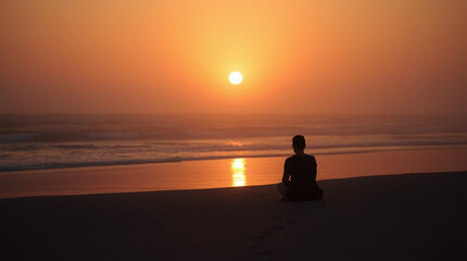 "Person watching the waves at sunset, with footprints fading on the beach, a symbol of loss and letting go."