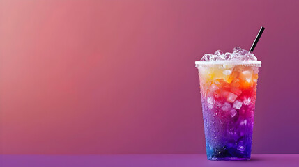Colorful Rainbow Layered Iced Drink In Plastic Cup