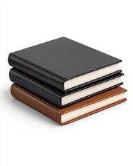 A stack of three leather-bound books in black and brown, showcasing a classic, elegant design perfect for any bookshelf or library.