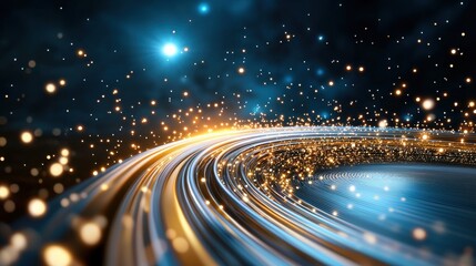 High speed blurred lights and motion on a futuristic highway at night in a vibrant illuminated city  Concept of urban transportation technology and dynamic energy