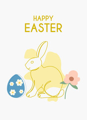 Happy Easter greeting cards with Bunny, Easter eggs and floral decorative elements. Minimalist style. Set of Modern Easter covers. Vector illustration