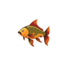 A goldfish swimming on a white background with clear fins and bright orange color