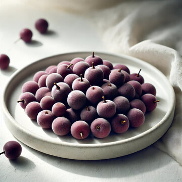 Fresh Ripe Phalsa Berries on a White Plate