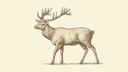 Majestic Deer Engraving with Wildlife Art, and Nature Illustration.