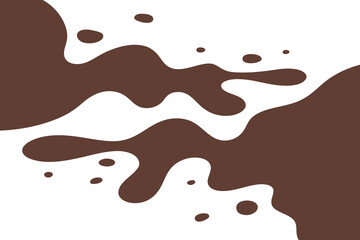 Chocolate splash. The shape of the spilled liquid on a white background, streaks, drops. Vector illustration, flat design. An abstract element for decoration, label, banner, background. Organic stains