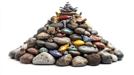 Obraz premium A carefully arranged pyramid composed of colorful rocks and ornaments