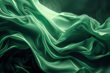 Obraz premium Elegant green satin and silk fabric with smooth flowing texture and luxurious backdrop