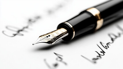 Fototapeta premium Gold-Trimmed Fountain Pen Resting on a Signature Line of a Document