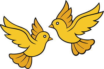 Two golden doves gracefully flying together in harmony, their shimmering feathers glowing in the light, symbolizing peace, love, and unity in motion.