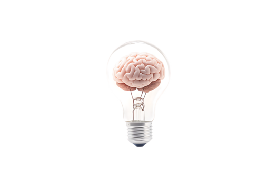 Lightbulb with Brain Inside Transparent Background – Innovation, Creativity, Ideas