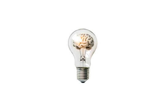 Lightbulb with Brain Inside Transparent Background – Innovation, Creativity, Ideas