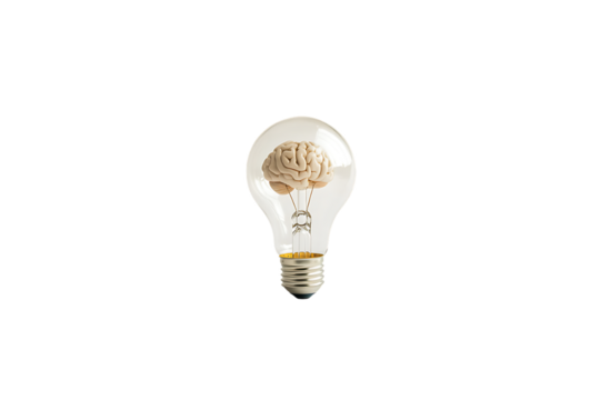 Lightbulb with Brain Inside Transparent Background – Innovation, Creativity, Ideas