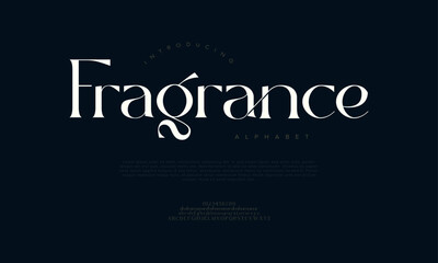 Fragrance Elegant Font Uppercase Lowercase And Number. Classic Lettering Minimal Fashion Designs. Typography modern serif fonts regular decorative vintage concept. vector illustration