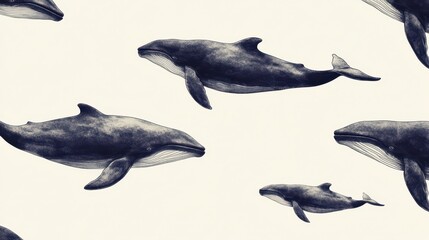 Fototapeta premium Whales Seamless Pattern with Ocean Wildlife, and Marine Life.
