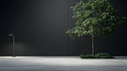 Modern Interior Design With Green Tree And Lamp