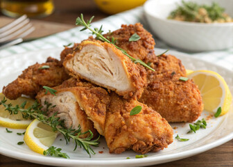 fried chicken wings with lemon
