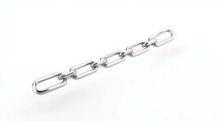 A shiny silver chain lies diagonally across a white background